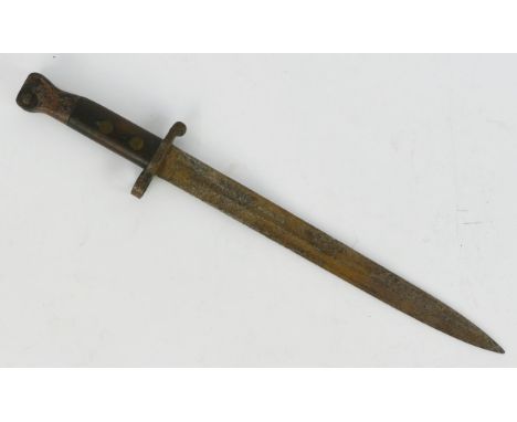 A Wilkinson model 1888 bayonet with 30cm double edged blade, wood slab grip, overall length 42cm.  WE DO NOT POST THESE ITEMS