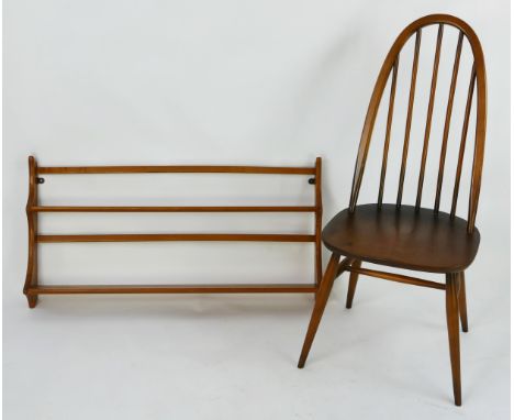 An Ercol Quaker type dining chair, together with an open shelf rack. 97cm wide. (2) 