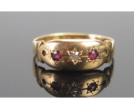 An Antique 18ct Gold, Ruby and Old Cut Diamond Gypsy Ring, size K.5, Birmingham 1882, W&amp;H, 2.13g 
