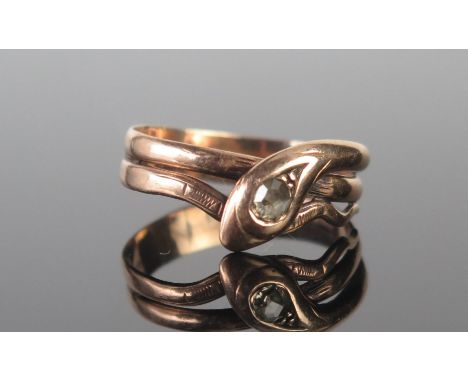 An Antique Gent's Precious Yellow Metal and Old Cut Diamond Snake Ring, size V.5, 4.46g 