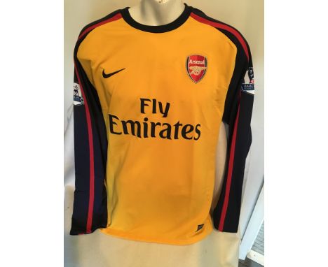 Arsenal 2008/2009 Match Worn Football Shirt: Long sleeve yellow shirt. Premiership badging to arms. Number 26 Bentner to rear