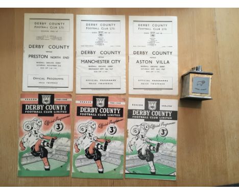 Derby County 1940s Football Programmes + Table Lighter: Home programmes 46/47 Preston, 47/48 Man City Aston Villa, 48/49 Stok