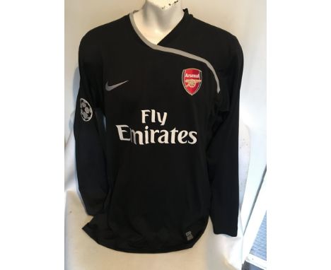 Arsenal 2008/2009 Goalkeepers Match Worn Football Shirt: Long sleeve black shirt. Champions League badging to arms. Number 21
