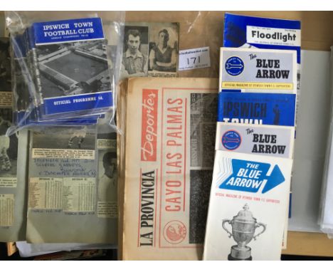 Ipswich Town Football Programmes + Scrapbook: 60 of the small style Ipswich football programmes in mainly good condition. C/W