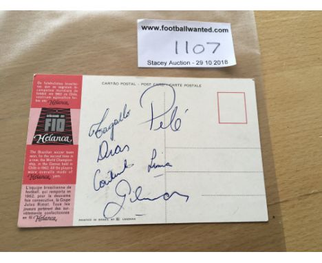 Brazil 1963 Signed Football Postcard: Obtained by vendor when Brazil came to England in 1963 to play England. Signed to rear 