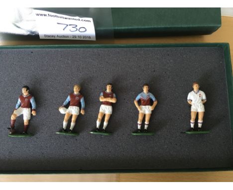 Rare West Ham Metal Boxed Football Figures: Hand made and hand painted depicting 5 West Ham kits from each decade starting wi