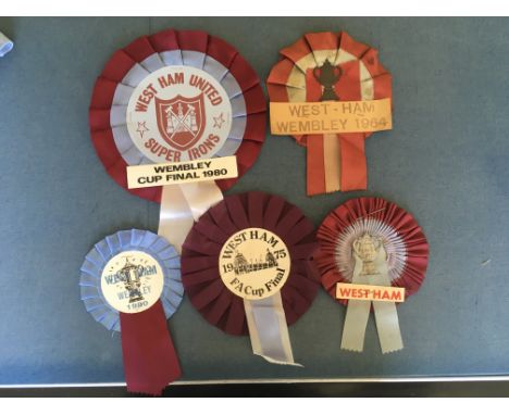 West Ham Football FA Cup Rosette Collection: A rosette stating all 3 FA Cup winning years 1964 1975 and 1980 plus two more wo