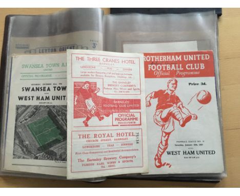 56/57 West Ham Away Football Programmes: Includes Blackburn, Notts Forest sof, Barnsley, Rotherham and Middlesbrough. Overall