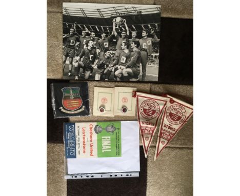 Leytonstone Players 1968 Amateur Cup Winners Football Memorabilia: Large press photo of celebrating team, Players blazer badg