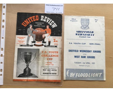 1957 Youth Cup Semi + Final Football Programmes: Manchester United v West Ham final poor/fair with semi final Sheffield Wedne