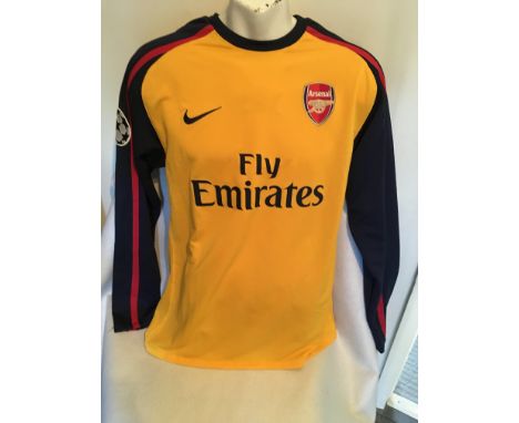 Arsenal 2008/2009 Match Worn Football Shirt: Long sleeve yellow shirt. Champions League badging to arms. Number 3 Sagna to re