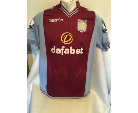 Aston Villa 2013/2014 Match Worn Football Shirt: Short sleeve home shirt. Premiership badging to arms. Number 7 Bacuna to rea