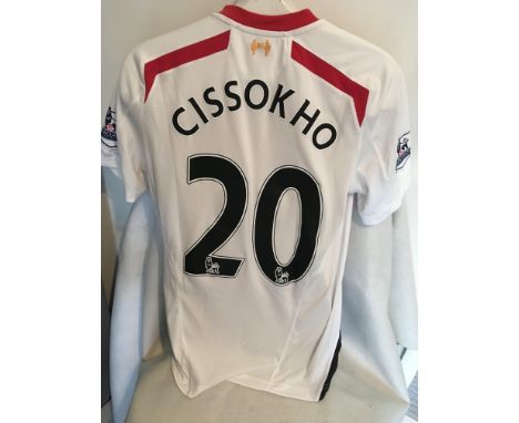 Liverpool 2013/2014 Match Issued Football Shirt: White short sleeve with Premiership badging to sleeve. Number 20 Cissokho to