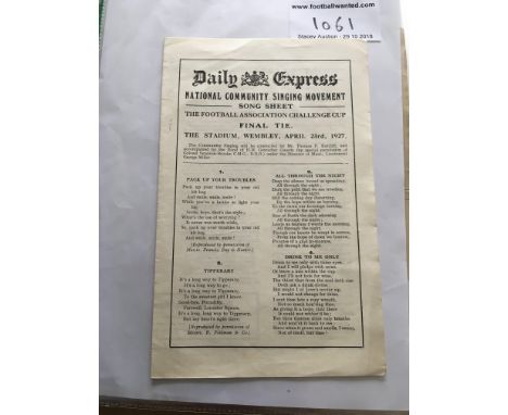 1927 FA Cup Final Football Song Sheet: Cardiff City v Arsenal excellent condition Song Sheet by the Daily Express.