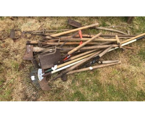 A Partner T221 strimmer, a Bosch AHS50-16 electric hedge trimmer and extension together with a quantity of various garden han