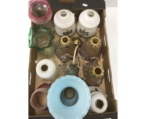A collection of twelve various Victorian and later glass lamp shades including one set of three and a pair, the remainder sin