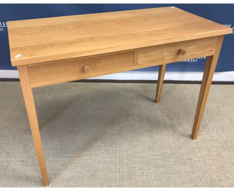 A Heals "Brunel" oak two drawer side table on square tapered legs 98 cm wide x 48 cm deep x 72 cm high 