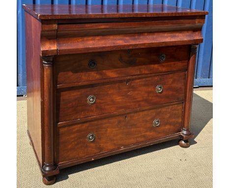 A Victorian mahogany Derbyshire type chest, the plain top over a cushion drawer and three further long drawers flanked by hal
