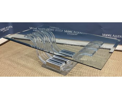 A Lalique "Perles d'eau" glass coffee table with later rectangular plate glass top and bevelled edge, designed circa 1990 by 
