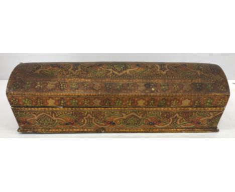 A Persian style lacquered pen box with domed lid 28 cm wide x 9 cm deep x 8.5 cm high together with a Victorian lacquered ext