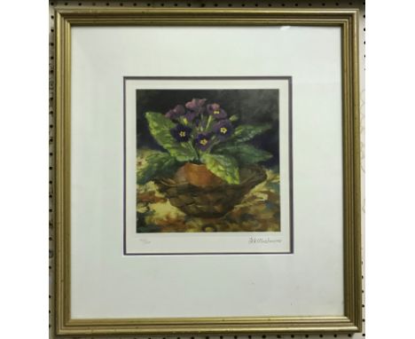 AFTER NEL WHATMORE "Purple primula", lithograph, limited edition No'd. 63/500, signed in pencil lower right, bears certificat