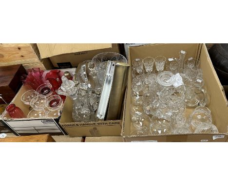 A collection of various cut and other glassware including six champagne saucers, four various cut glass fruit bowls, three de