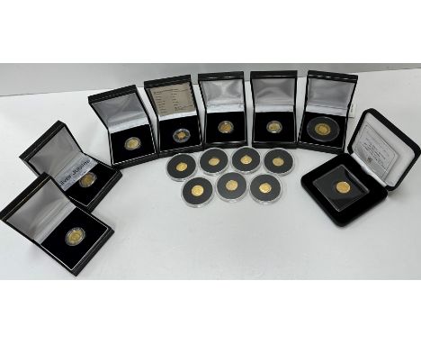 A collection of fifteen various gold coins including thirteen modern commemoratives including double crown with portrait of E