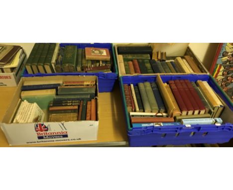 Four boxes of assorted vintage books to include WINSTON CHURCHILL "A History of the English Speaking Peoples" Volumes I-IV, p