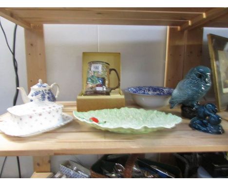 A Beswick tankard, a Carlton ware dish, a Poole owl, a Poole mouse etc