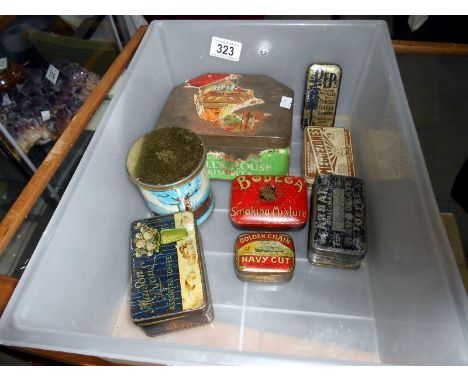 A quantity of vintage tins including Peps, Bodega, Golden Chain Navy Cut etc