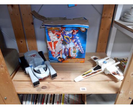 A Power Rangers Dino thunder Blizzard Plane in box, a Thundercats vehicle and a Star Wars X wing model