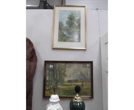 A framed and glazed hunting scene and one other