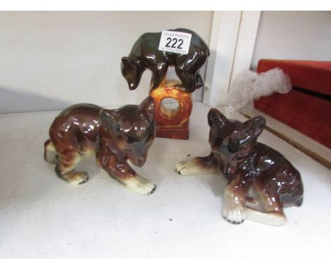 A Lomonosov bear on ring and 2 German bear cub figurines (1 a/f)