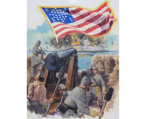 Dennis Lyall (American, B. 1946) "The Stars and Stripes - Fort Sumter Flag" Signed lower right. Original Oil on Canvas painti