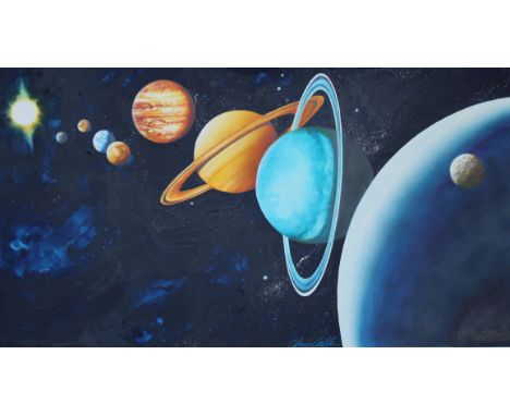 Chris Calle (B. 1961) "Portrait of Our Solar System" Signed lower right. Original Mixed Media painting on Illustration Board.