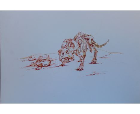 Bryan Kneale (British, B. 1930) "Dinosaurs - Protoceratops" Original Mixed Media painting on Illustration Board. Provenance: 