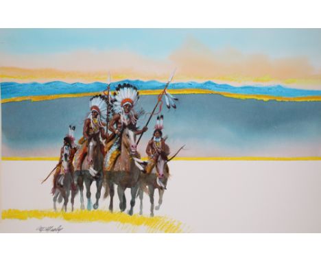 Tom McNeely (Canadian, B. 1935) "American Indian Headdresses/Cheyenne" Signed lower left. Original Watercolor Painting. Prove