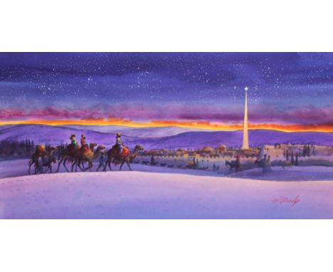 Tom McNeely (Canadian, B. 1935) "Three Wisemen Following Star" Signed and dated lower right. Original Watercolor. Provenance: