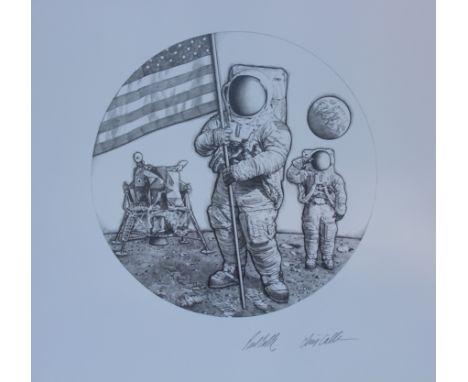 Paul Calle (American, 1928 - 2010) and Chris Calle (American, B. 1961) "First Man on the Moon" Signed lower right. Lead Penci