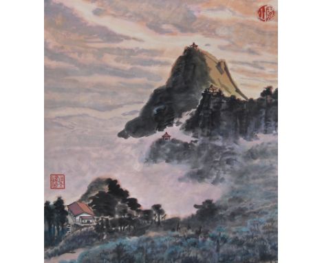 Wu Jiankun (Chinese, B. 1935) "Sunshine Peak in Lushan Mountains" Stamped lower left and upper right. Original Mixed Media on