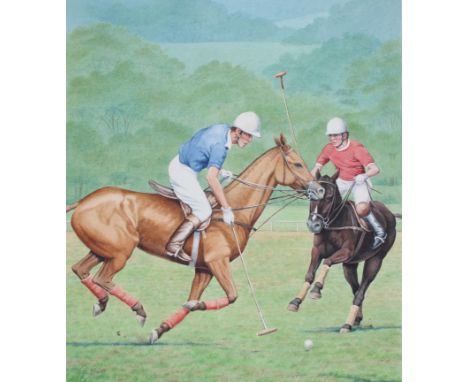 Peter Barrett (B. 1935) "Sporting Horses - Polo" Signed lower left. Original Watercolor on paper painting. Provenance: Collec