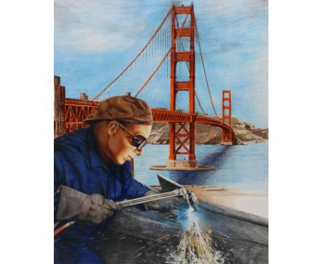 Paul Calle (American, 1928 - 2010) and Chris Calle (American, B. 1961) "1930s - Golden Gate Bridge" Signed lower right. Origi