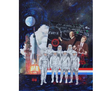 Chris Calle (B. 1961) "Early Space Exploration" Signed lower right. Original Mixed Media painting on Illustration Board. Prov