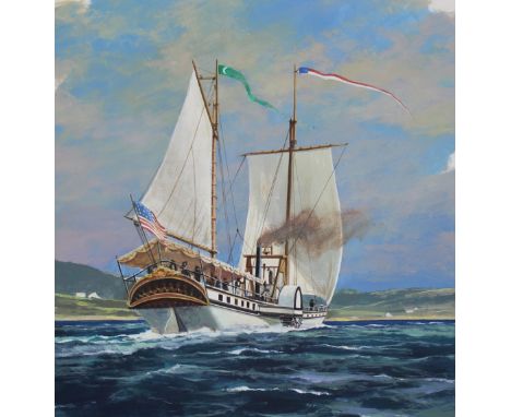 John Swatsley (American, B. 1937) "Steamboat Phoenix (1809)" Signed lower right. Original Oil on Illustration Board painting.