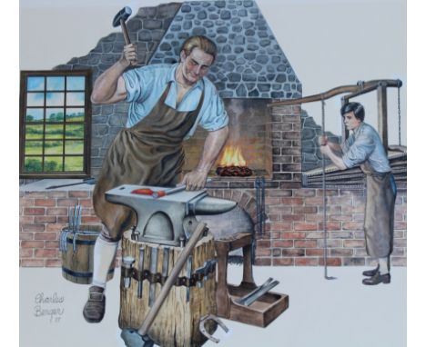 Charles J. Berger (American, 1922 - 2012) "Blacksmith" Signed lower left. Original Acrylic painting on Illustration Board. Pr