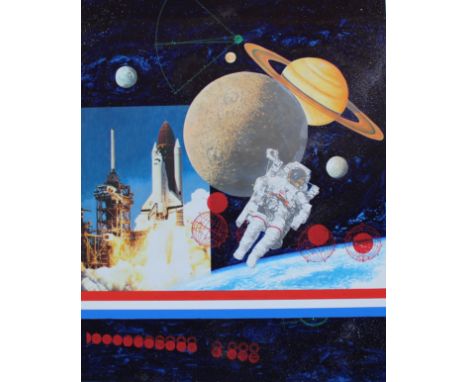 Chris Calle (B. 1961) "Space Shuttle and Beyond" Signed lower right. Original Mixed Media painting on Illustration Board. Pro