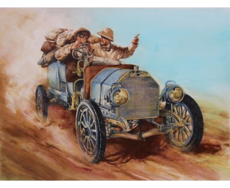 Paul Calle (1928 - 2010) and Chris Calle (B. 1961) "Age of the Automobile Dawns". Signed lower right. Original Mixed Media on