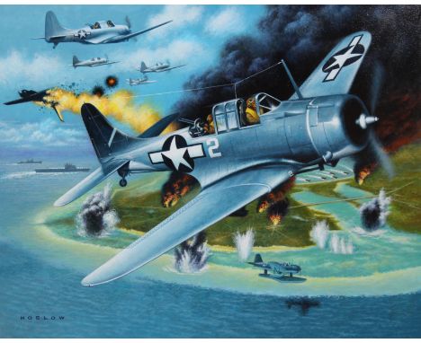 Howard Koslow (American, 1924 - 2016) "U.S. Liberates Marshall Islands" Signed lower left. Original Acrylic on Illustration B