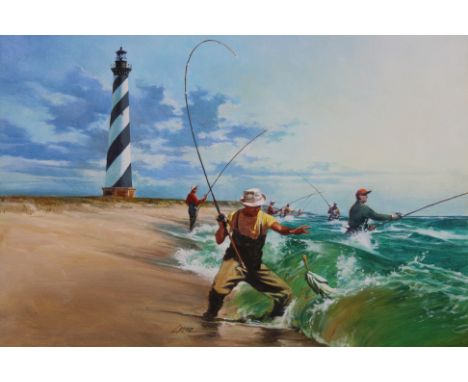 Dennis Lyall (American, B. 1946) "Cape Hatteras Lighthouse" Signed lower center. Oil on Canvas.   Provenance: Collection of J