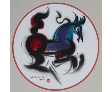 Han Meilin (Chinese, B. 1936) "Horse" Signed and dated lower left. Original Watercolor/ Ink painting on Paper. Provenance: Co